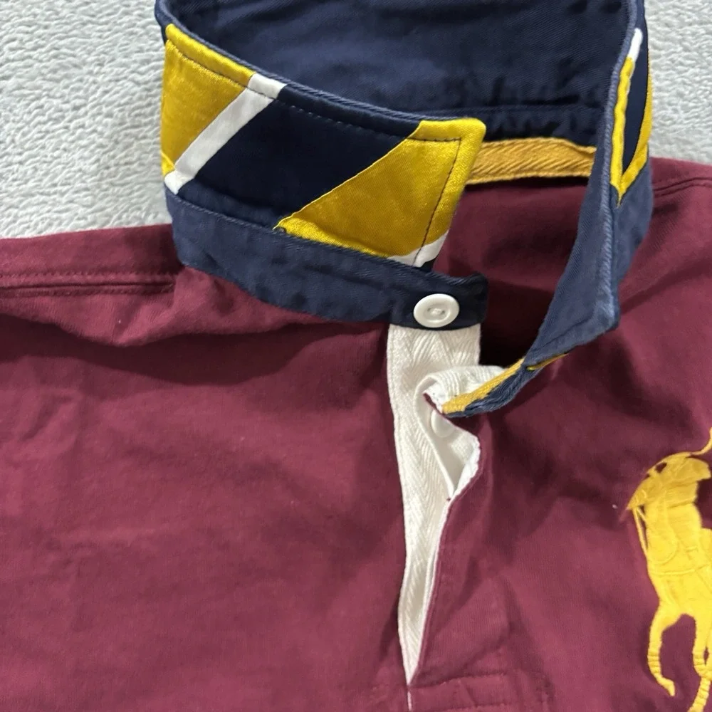 Polo Ralph Lauren Polo Rugby Shirt Long Sleeve Youth XL Burgundy Yellow Vtg Y2K